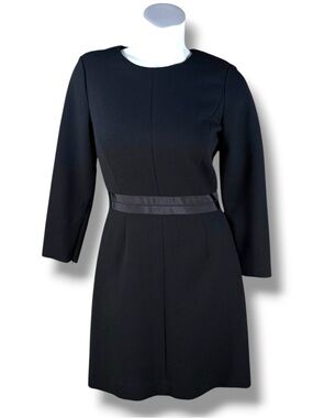 J. Crew 100% Wool Black Long Sleeve Ribbon Detailed Waist Sheath Dress Size 6